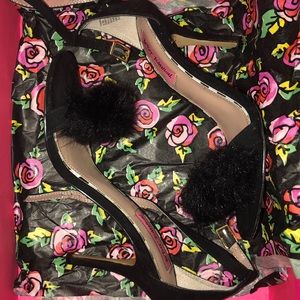 black furry Betsey Johnson pumps